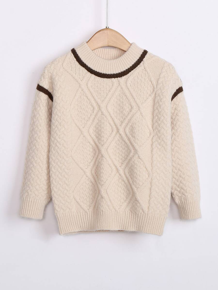 Garçon Pull en tricot losangé - Beige - Voir 1