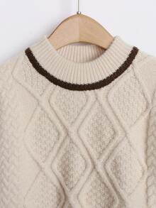 Garçon Pull en tricot losangé - Beige - Voir 3
