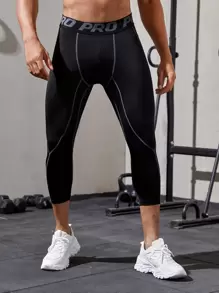 Manfinity Fitness 男友风格 男士字母胶带腰部明线运动紧身裤 压缩紧身裤 压缩裤 Menshein Sport Seamluxe 压缩裤 压缩紧身裤 - 黑色 - 查看 4
