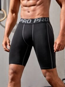 Fitness 男友风男士字母胶带明线运动裤袜 - 黑色 - 查看 4