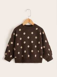 Toddler Girls Polka Dot Pattern Lantern Sleeve Jumper - Coffee Brown - View 1