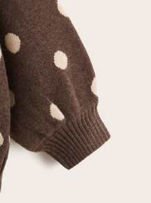 Toddler Girls Polka Dot Pattern Lantern Sleeve Jumper - Coffee Brown - View 3