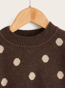 Toddler Girls Polka Dot Pattern Lantern Sleeve Jumper - Coffee Brown - View 4