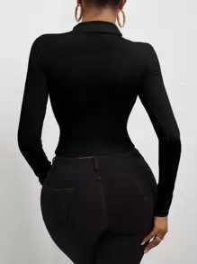 SHEIN SXY Cutout Front Rib-knit Tee - Black - View 2