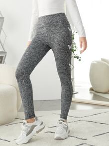 SHEIN 青少年女孩蝴蝶圖案寬腰帶緊身打底褲