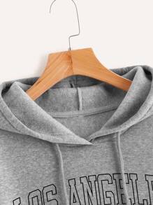 INAWLY Letter Graphic Kangaroo Pocket Drop Shoulder Drawstring Thermal Hoodie - Grey - View 6