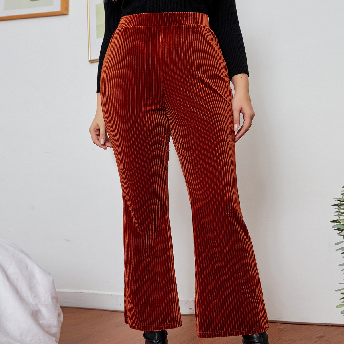 размера плюс Брюки клеш из бархата