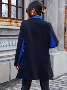 Abrigo de dos tonos con botones sin cinturón - Azul Marino - Ver 2