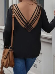 大碼素色圓領T恤 - 黑色 - 查看 4