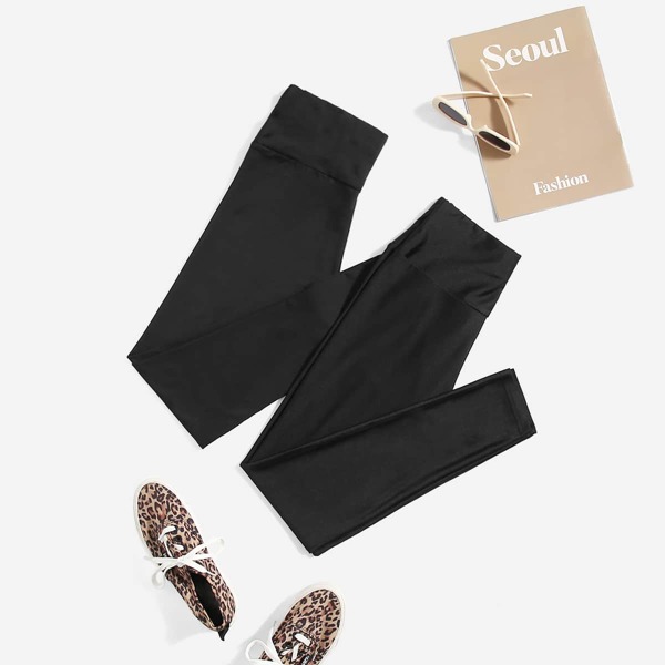 

2pcs Wide Band Waist Leggings, Black