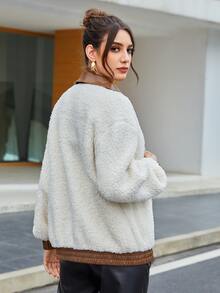 SHEIN 落肩袖珊瑚絨夾克 - 杏色 - 查看 2