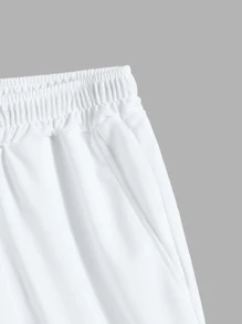 Manfinity Hypemode 男士鬆身爽身運動短褲拉繩有帽衫純色休閒慢跑 - 白色 - 查看 5