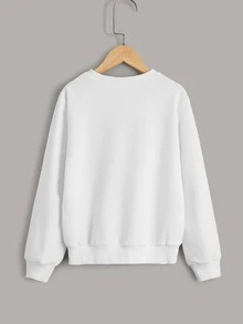 SHEIN Girls Unicorn Print Ruffle Trim Pullover - White - View 2