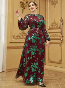 Đầm Plus Size Thắt lưng Dây kéo Hoa Hấp dẫn - Màu Đỏ Sâu - Xem 1