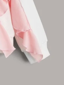 SHEIN Girls Unicorn Print Ruffle Trim Pullover - White - View 4