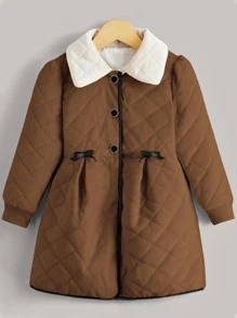 Bé gái Áo khoác Quilted Nơ mặt trước Tương phản ràng buộc Suedette - màu nâu - Xem 1