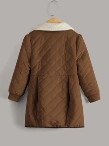 Bé gái Áo khoác Quilted Nơ mặt trước Tương phản ràng buộc Suedette - màu nâu - Xem 2