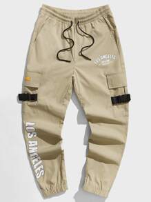 Manfinity RebelGame Quần Nam Dây kéo Túi Slogan Đường phố - Màu Khaki - Xem 1