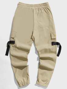 Manfinity RebelGame Quần Nam Dây kéo Túi Slogan Đường phố - Màu Khaki - Xem 2