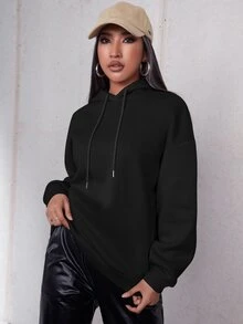 Hoodie Đồ họa Khẩu hiệu Thả vai Dây rút - màu đen - Xem 3