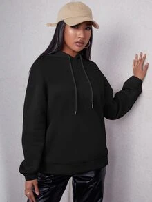 Hoodie Đồ họa Khẩu hiệu Thả vai Dây rút - màu đen - Xem 5