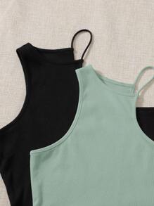 Muchica 2pcs Solid Asymmetric Neck Halter Top - Multicolor - View 4