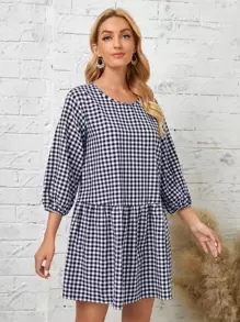 EMERY ROSE Đầm Viên lá sen Kẻ sọc Giải trí - Xanh và trắng - Xem 1