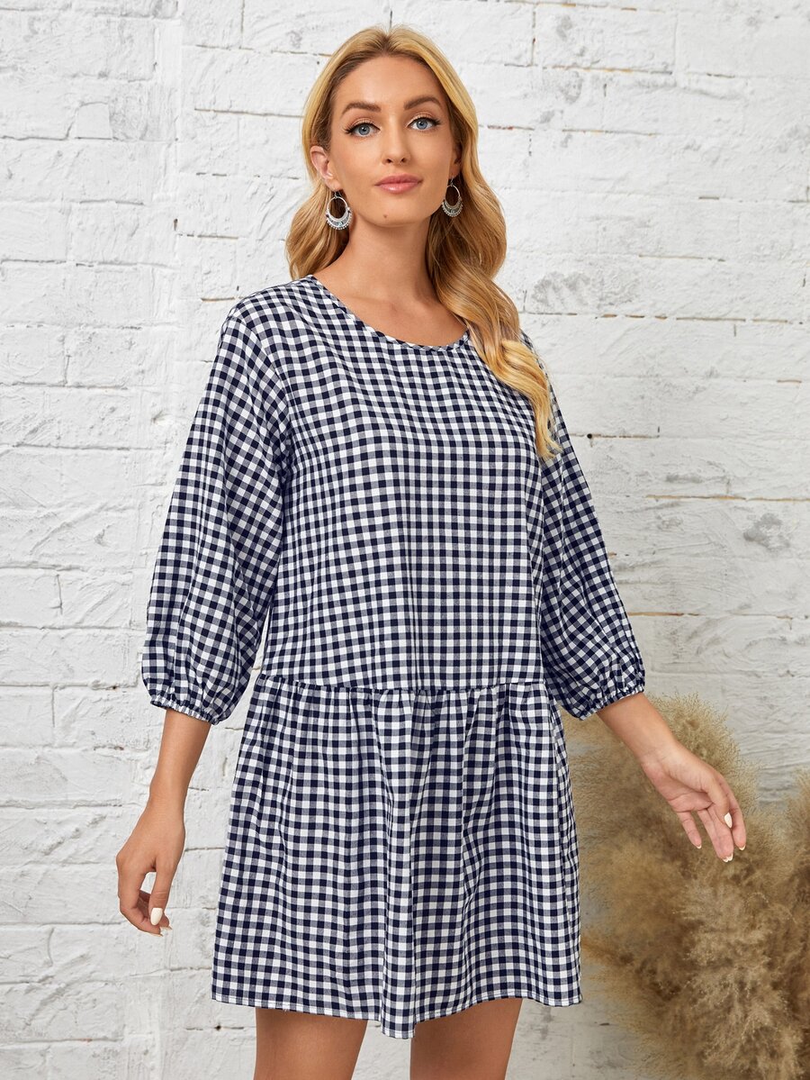 EMERY ROSE Đầm Viên lá sen Kẻ sọc Giải trí - Xanh và trắng - Xem 1