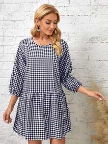 EMERY ROSE Đầm Viên lá sen Kẻ sọc Giải trí - Xanh và trắng - Xem 5