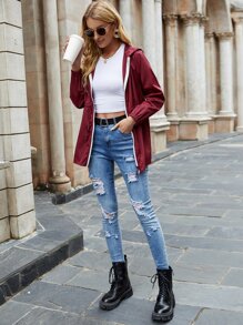 Seusyu Vinröd jacka med dragkedja i midjan med dragkedja - Bourgogne - Visa 5