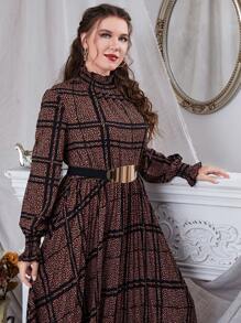 Modelyn Đầm Plus Size Thắt lưng viền lá sen Sọc ca rô Giải trí - Nhiều màu - Xem 4