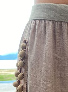 SHEIN Pom-pom Detail Cover Up Pants - Mocha Brown - View 4