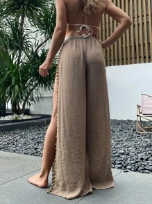 SHEIN Pom-pom Detail Cover Up Pants - Mocha Brown - View 7