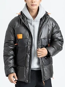 Manfinity Hypemode Abrigo De Plumón Holgado Para Hombre Con Capucha Y Parches