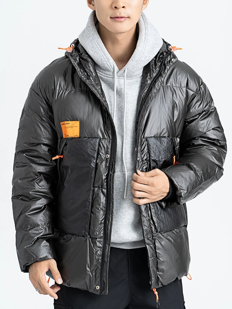Manfinity Hypemode Abrigo De Plumón Holgado Para Hombre Con Capucha Y Parches