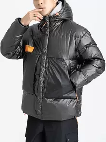Manfinity Hypemode Abrigo De Plumón Holgado Para Hombre Con Capucha Y Parches
