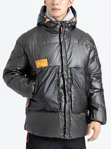 Manfinity Hypemode Abrigo De Plumón Holgado Para Hombre Con Capucha Y Parches