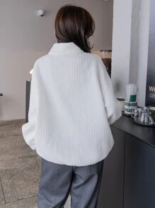 DAZY Quilted Half Zipper Big Pocket Drop Shoulder Sweatshirt,Fall Women Clothes - White - View 2