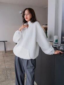 DAZY Quilted Half Zipper Big Pocket Drop Shoulder Sweatshirt,Fall Women Clothes - White - View 3