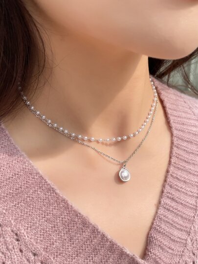 DAZY Collar Decorado Con Perlas Falsas