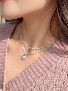 DAZY Đồ trang trí Ngọc Trai giả Dây chuyền - Bạc - Xem 7