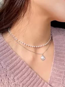 DAZY Đồ trang trí Ngọc Trai giả Dây chuyền - Bạc - Xem 8