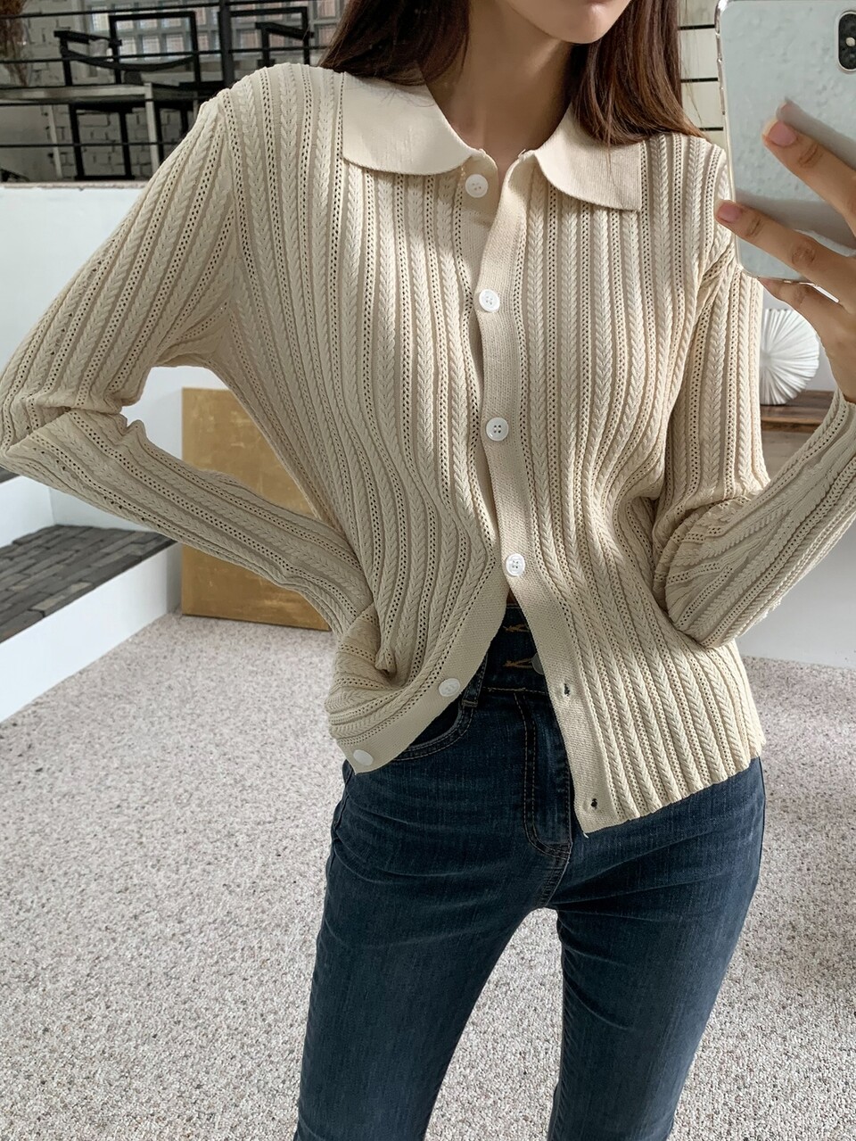 Pointelle Knit Button Front Cardigan