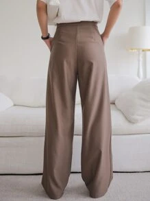 DAZY Slant Pocket Fold Pleated Tailored Trousers - Mocha Brown - View 2