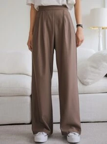DAZY Slant Pocket Fold Pleated Tailored Trousers - Mocha Brown - View 4