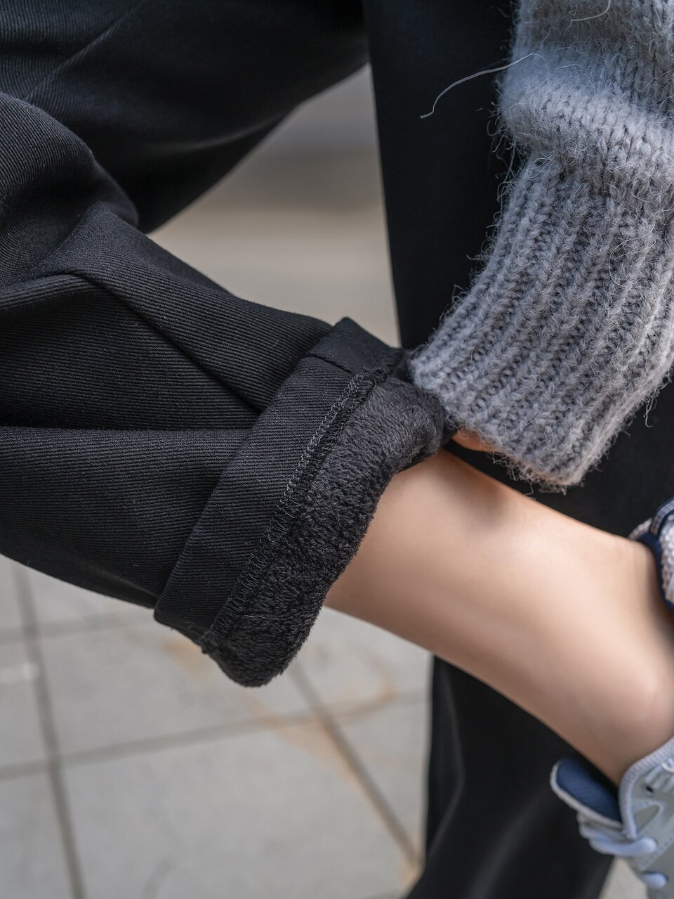 High Waist Fold Pleated Thermal Lined Pants