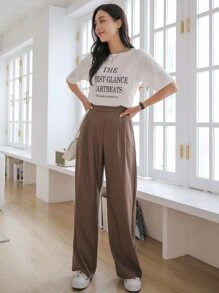 DAZY Slant Pocket Fold Pleated Tailored Trousers - Mocha Brown - View 6