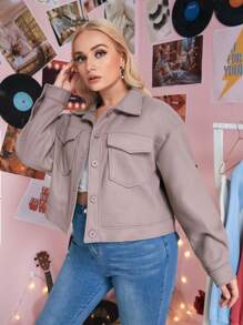 Plus Flap Pocket Single Breasted Overcoat - Mauve Purple - View 1