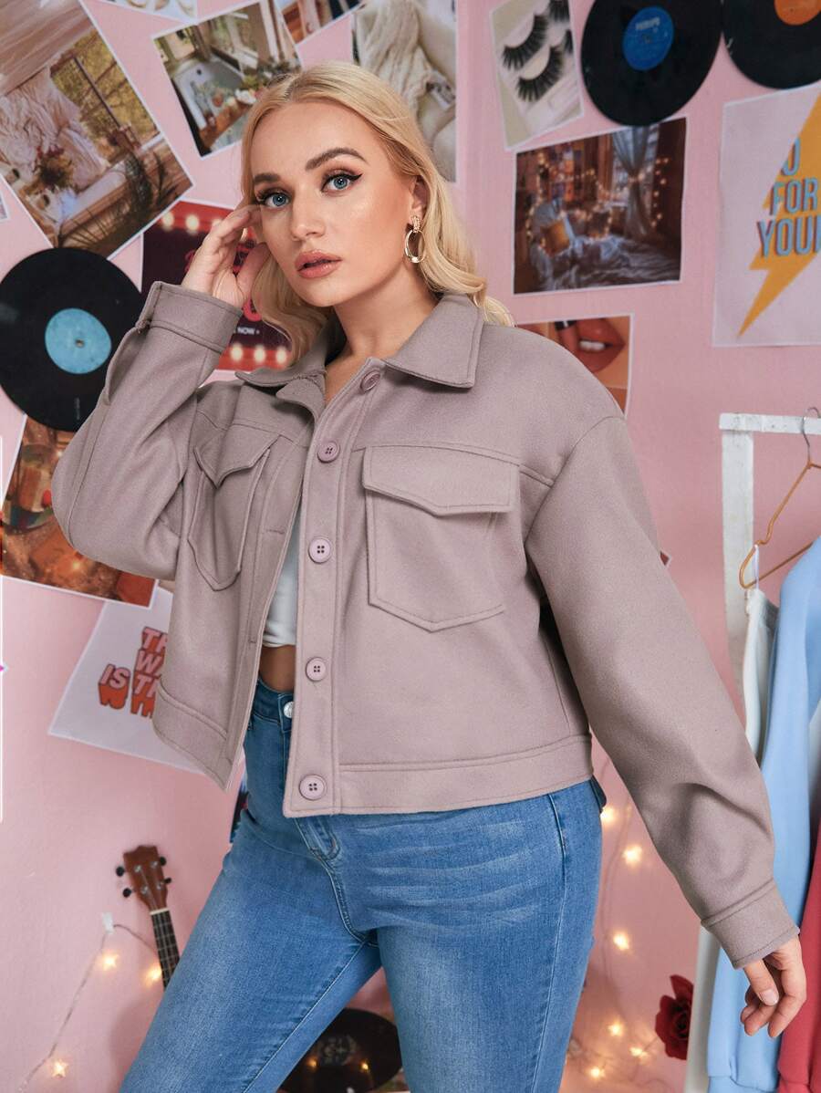 Plus Flap Pocket Single Breasted Overcoat - Mauve Purple - View 1