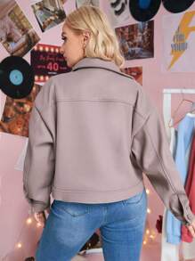 Plus Flap Pocket Single Breasted Overcoat - Mauve Purple - View 2